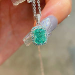 Lab-Grown Paraiba Tourmaline Cushion Pendant Necklace - floysun