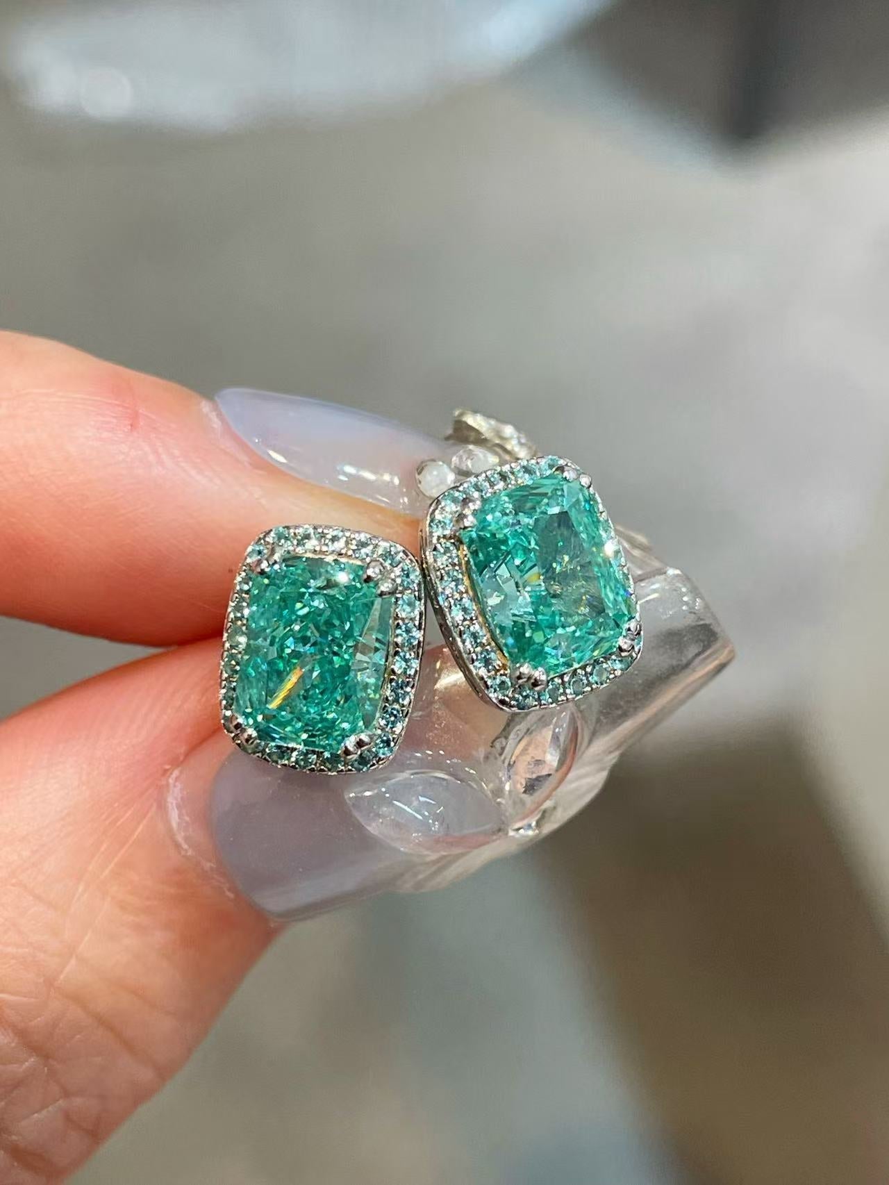 Lab-Grown Paraiba Tourmaline Cushion Stud Earrings - floysun