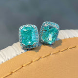 Lab-Grown Paraiba Tourmaline Cushion Stud Earrings - floysun