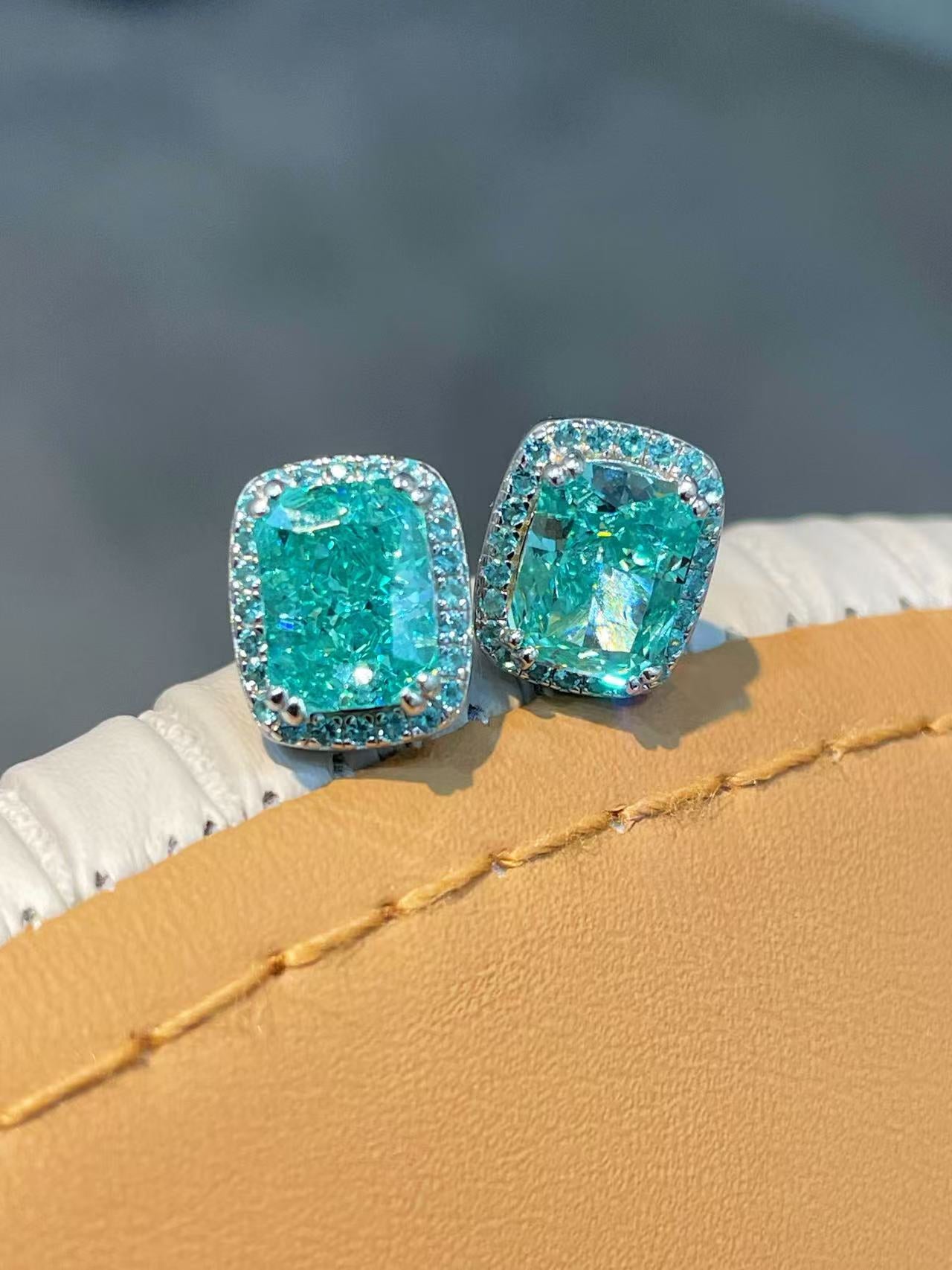 Lab-Grown Paraiba Tourmaline Cushion Stud Earrings - floysun