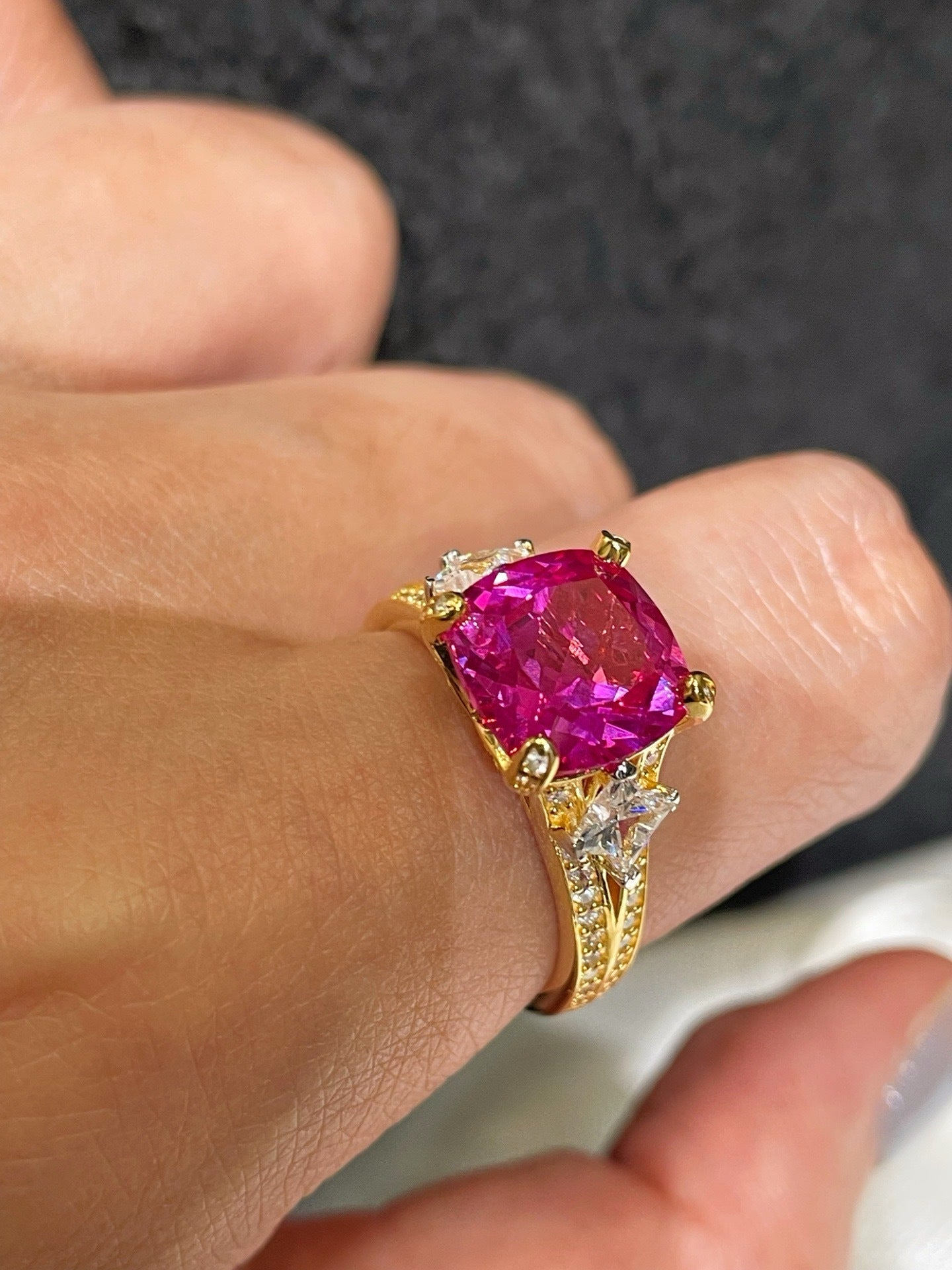 Lab-Grown Pink Diamond Vintage Star Accent Ring - floysun