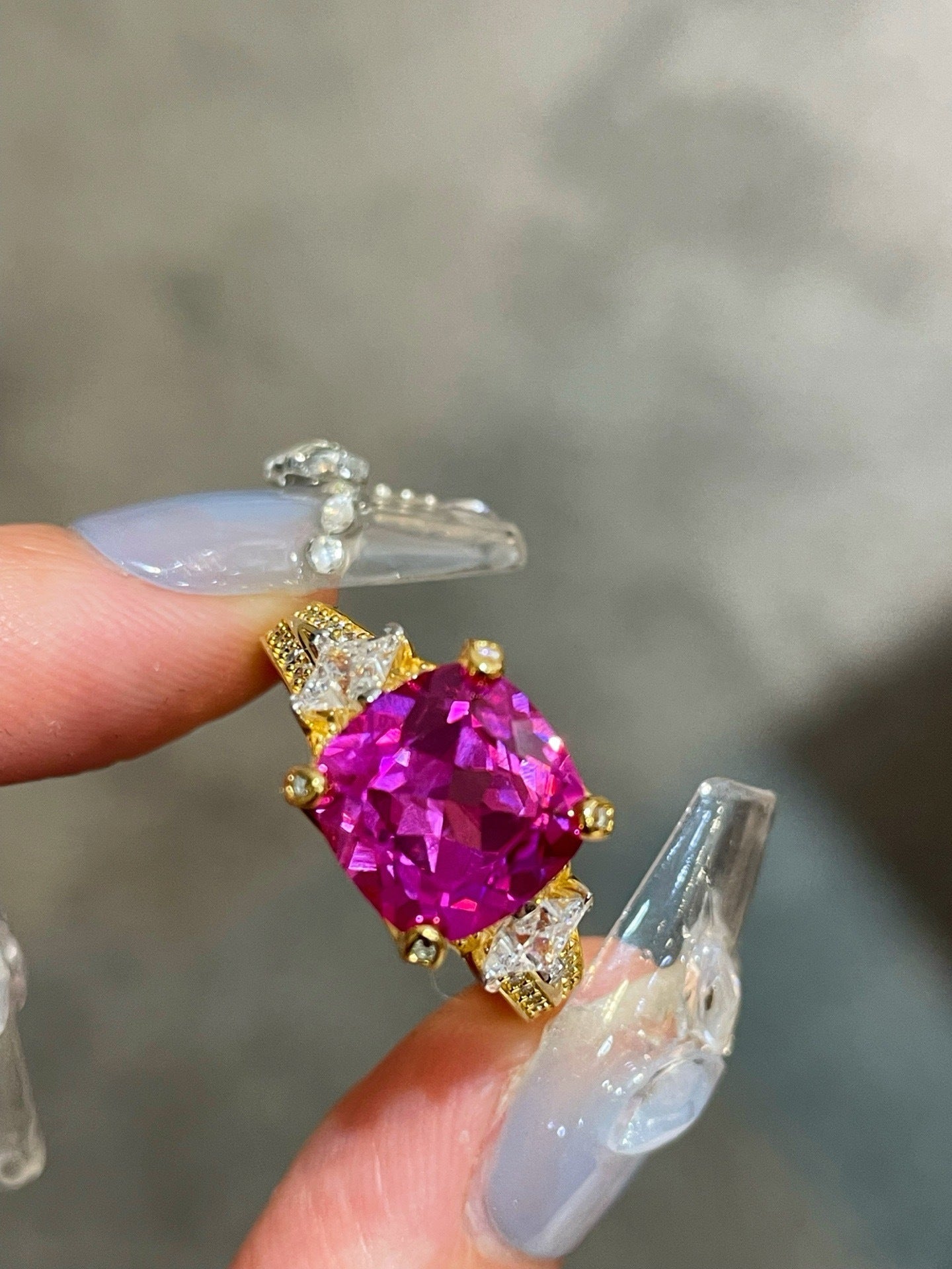 Lab-Grown Pink Diamond Vintage Star Accent Ring - floysun