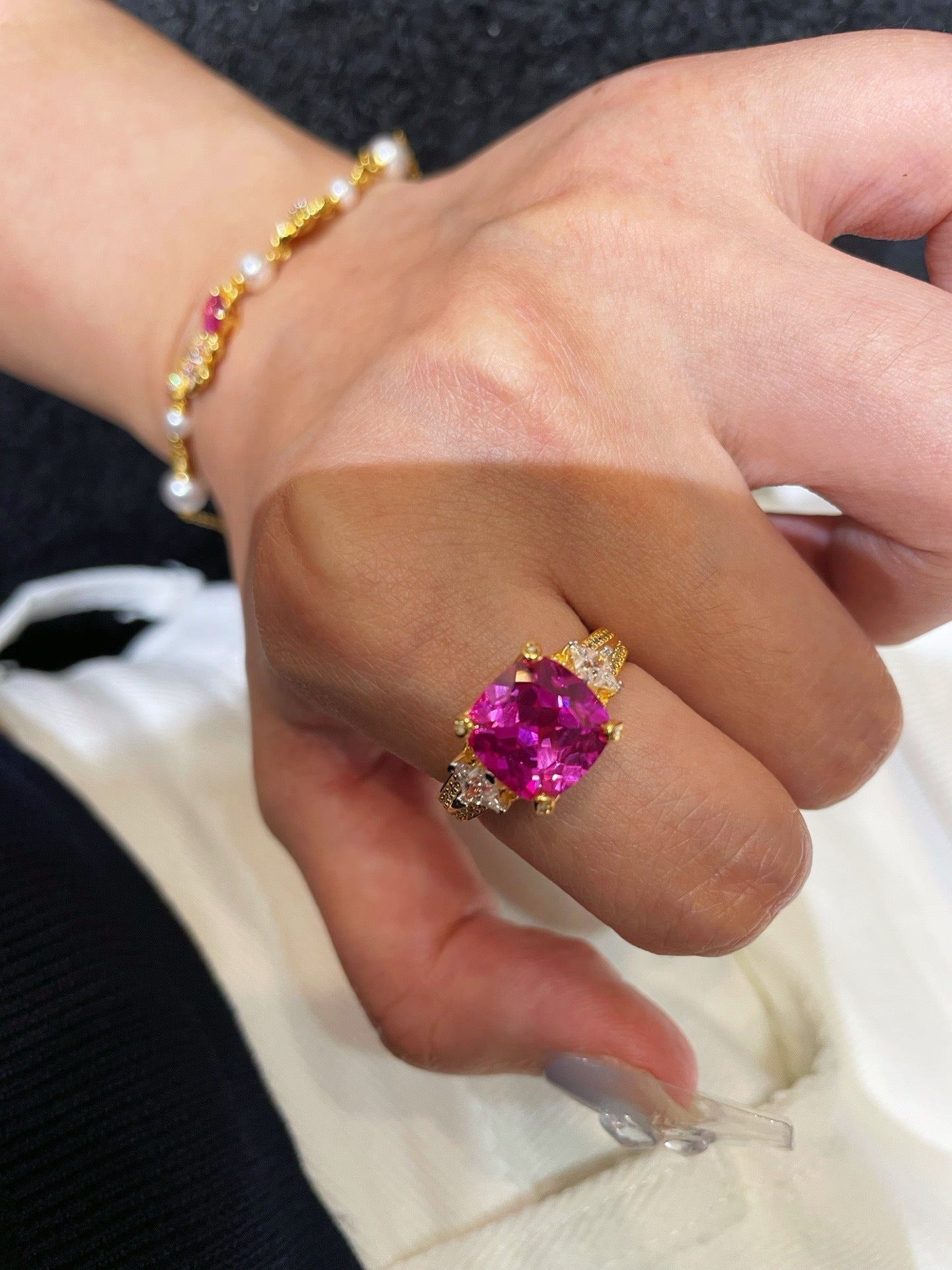 Lab-Grown Pink Diamond Vintage Star Accent Ring - floysun
