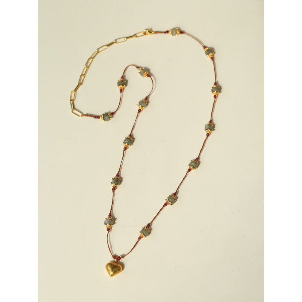 Labradorite & Garnet Heart Pendant Necklace - floysun