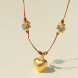 Labradorite & Garnet Heart Pendant Necklace - floysun