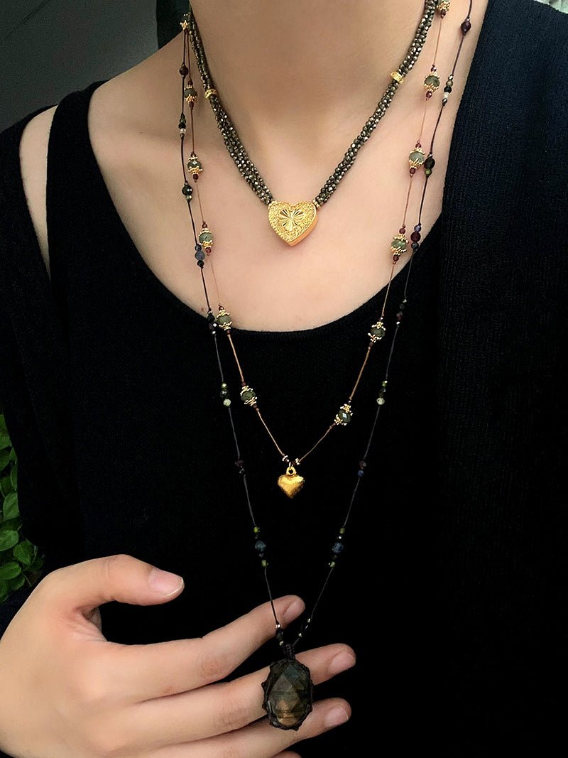 Labradorite & Garnet Heart Pendant Necklace - floysun