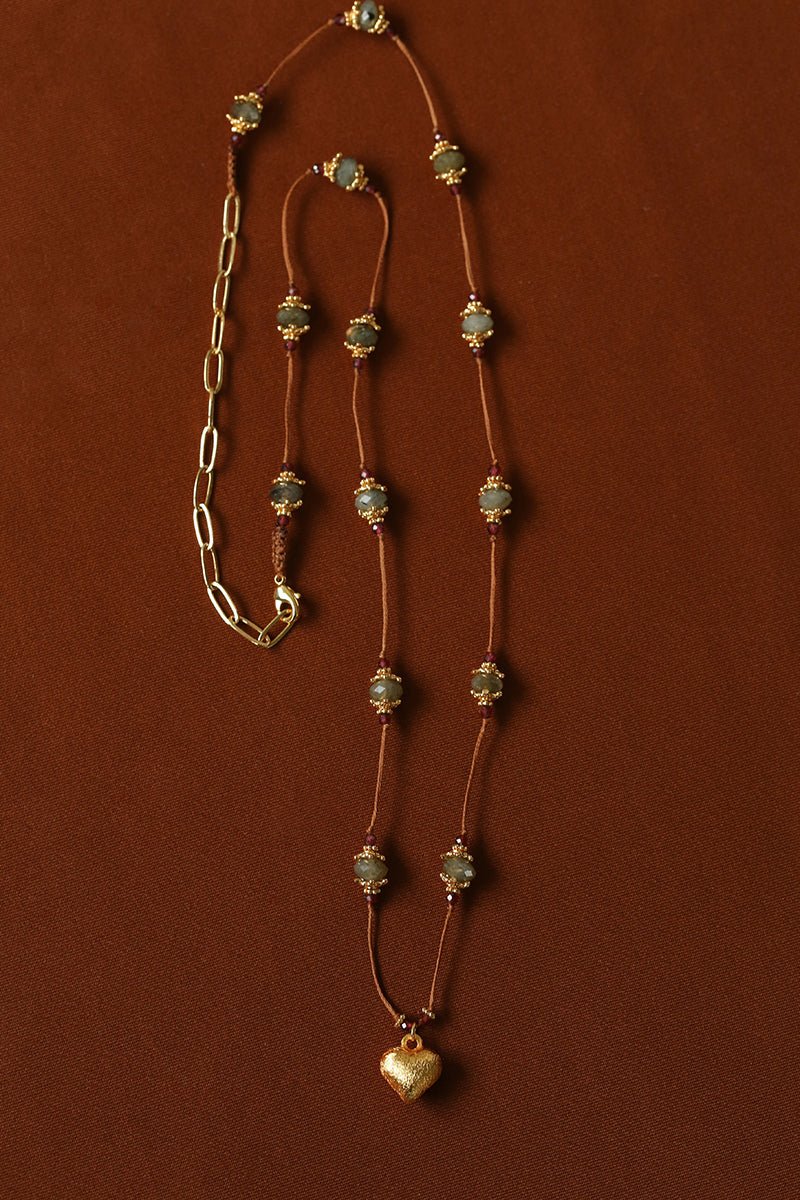 Labradorite & Garnet Heart Pendant Necklace - floysun