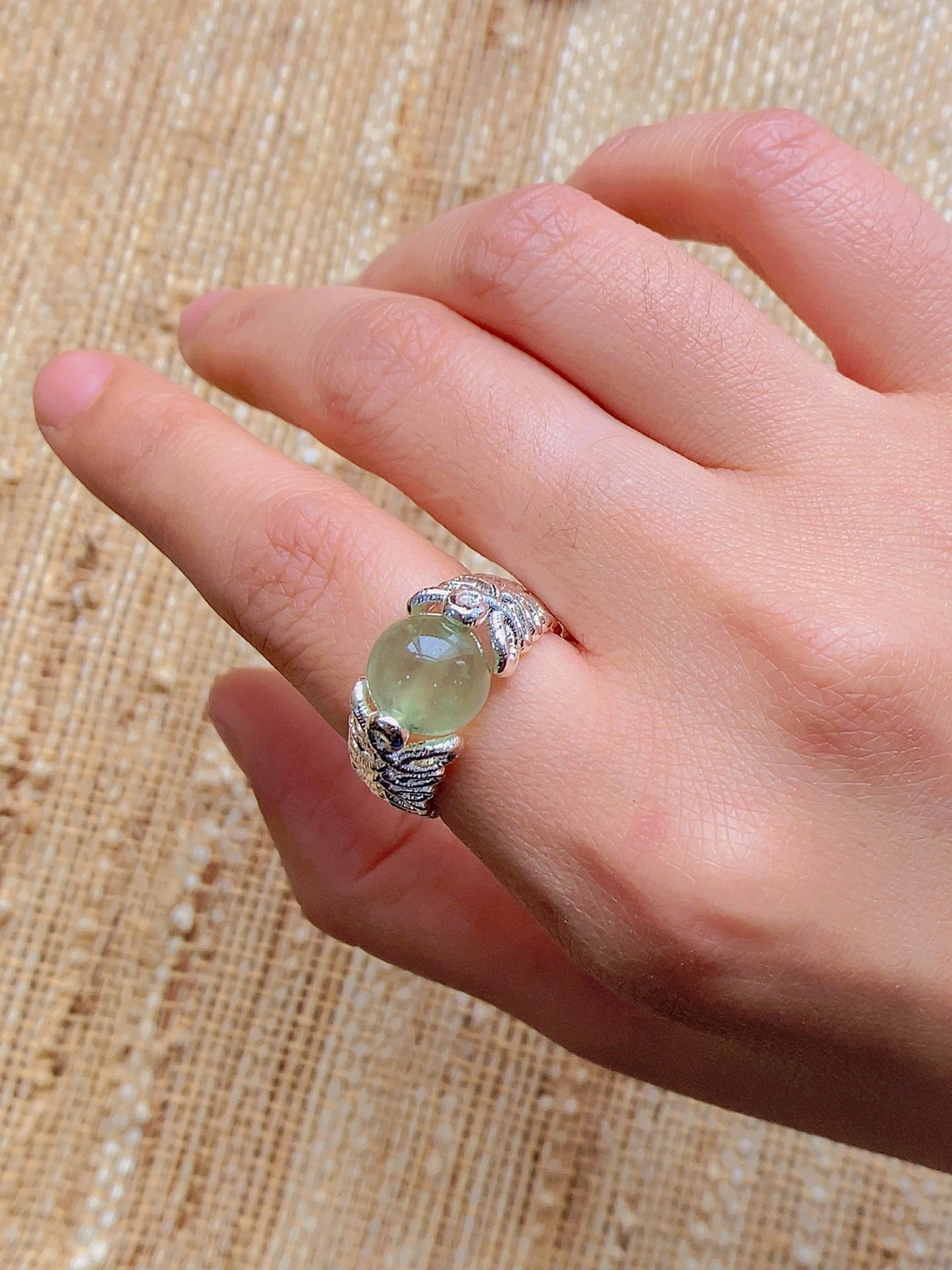 Lace Aura Natural Stone Ring - Prehnite - floysun