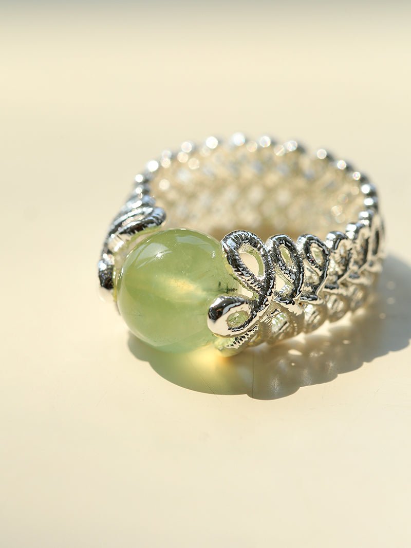 Lace Aura Natural Stone Ring - Prehnite - floysun