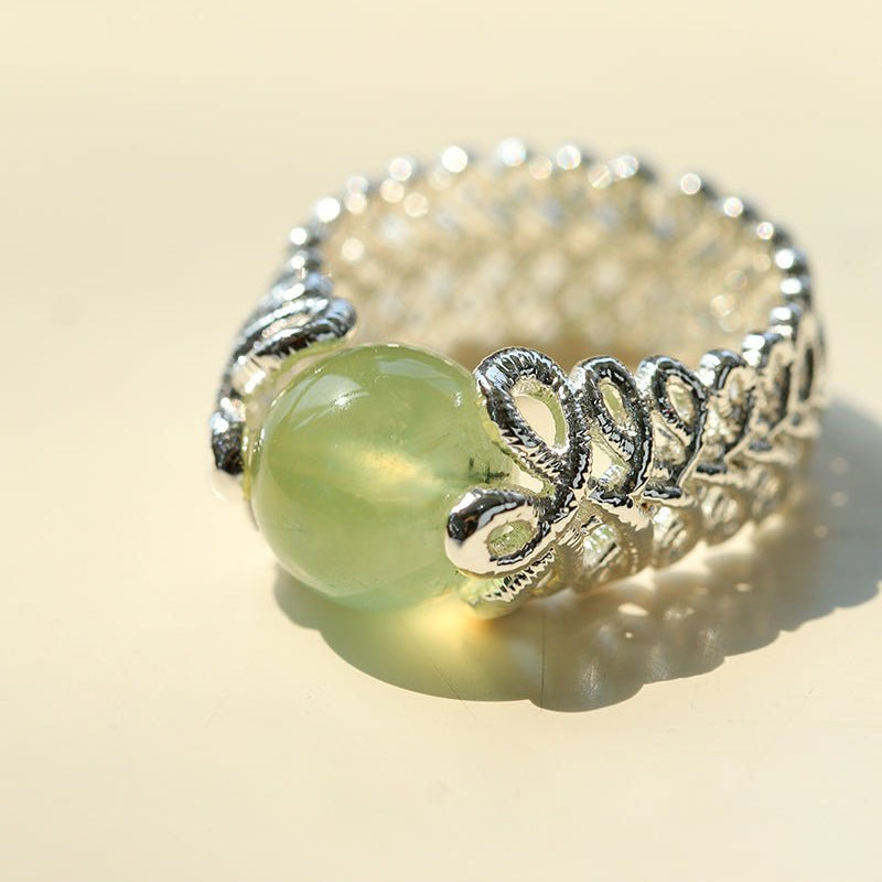 Lace Aura Natural Stone Ring - Prehnite - floysun