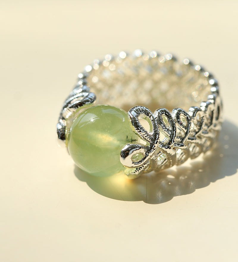 Lace Aura Natural Stone Ring - Prehnite - floysun