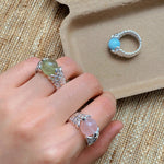 Lace Aura Natural Stone Ring - Prehnite - floysun