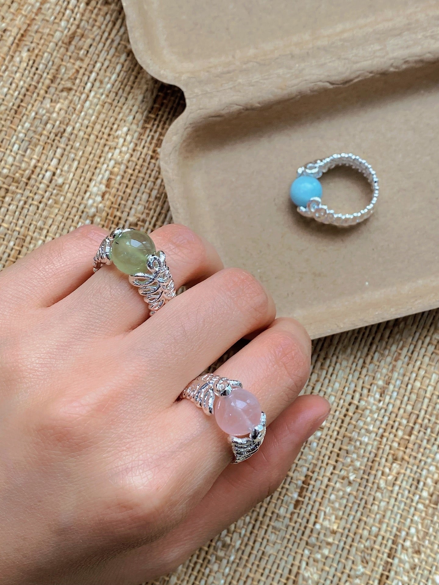 Lace Aura Natural Stone Ring - Prehnite - floysun