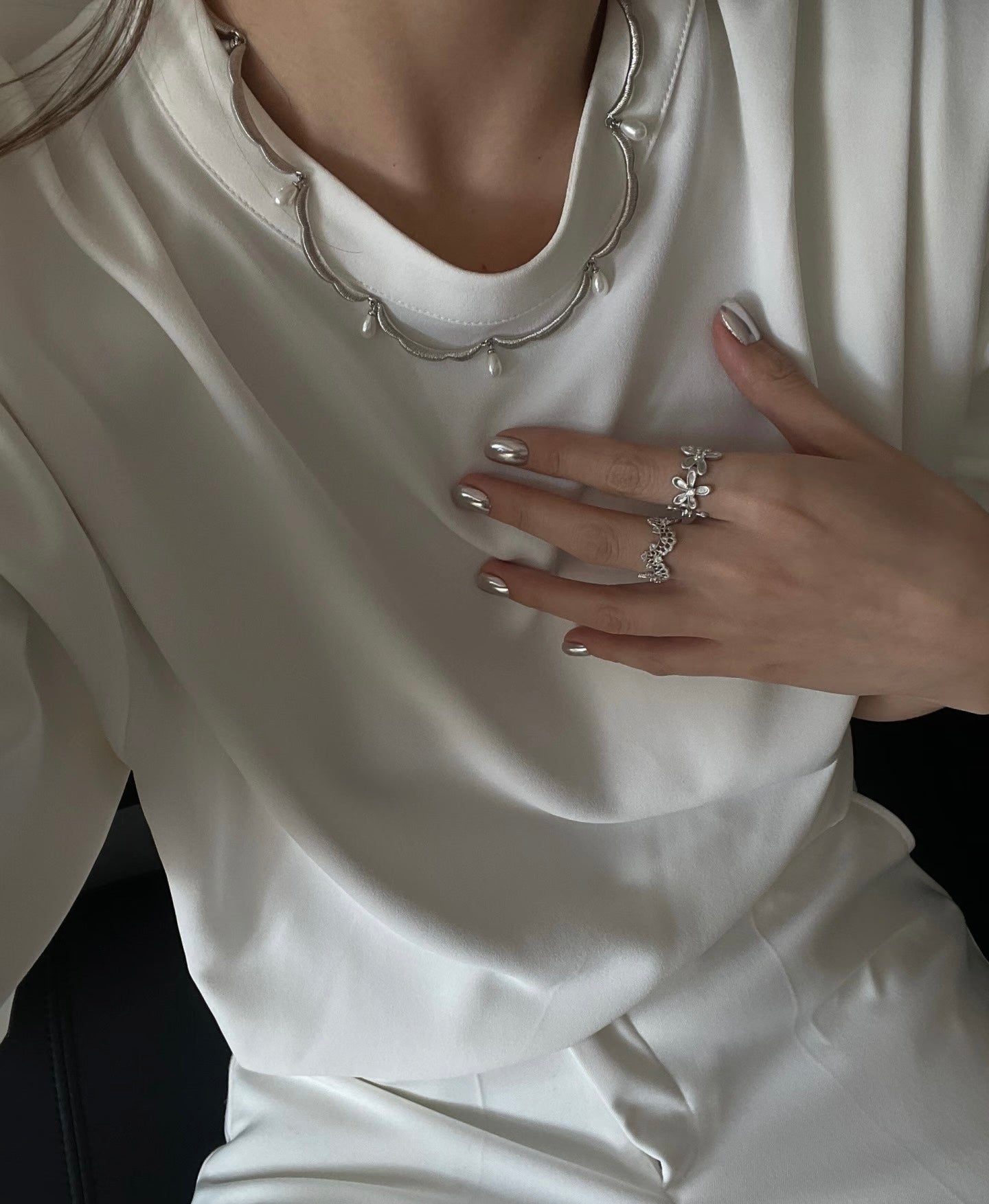 Lace Flower Pearl Choker Necklace – 925 Sterling Silver - floysun