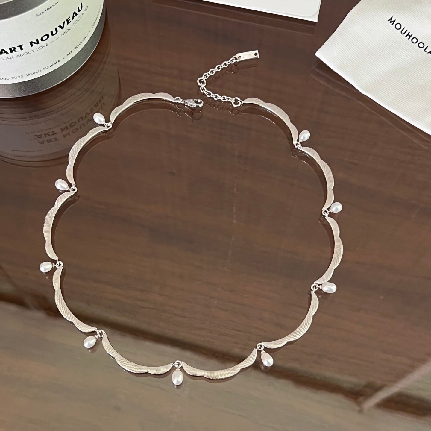 Lace Flower Pearl Choker Necklace – 925 Sterling Silver - floysun