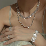 Lace Flower Pearl Choker Necklace – 925 Sterling Silver - floysun