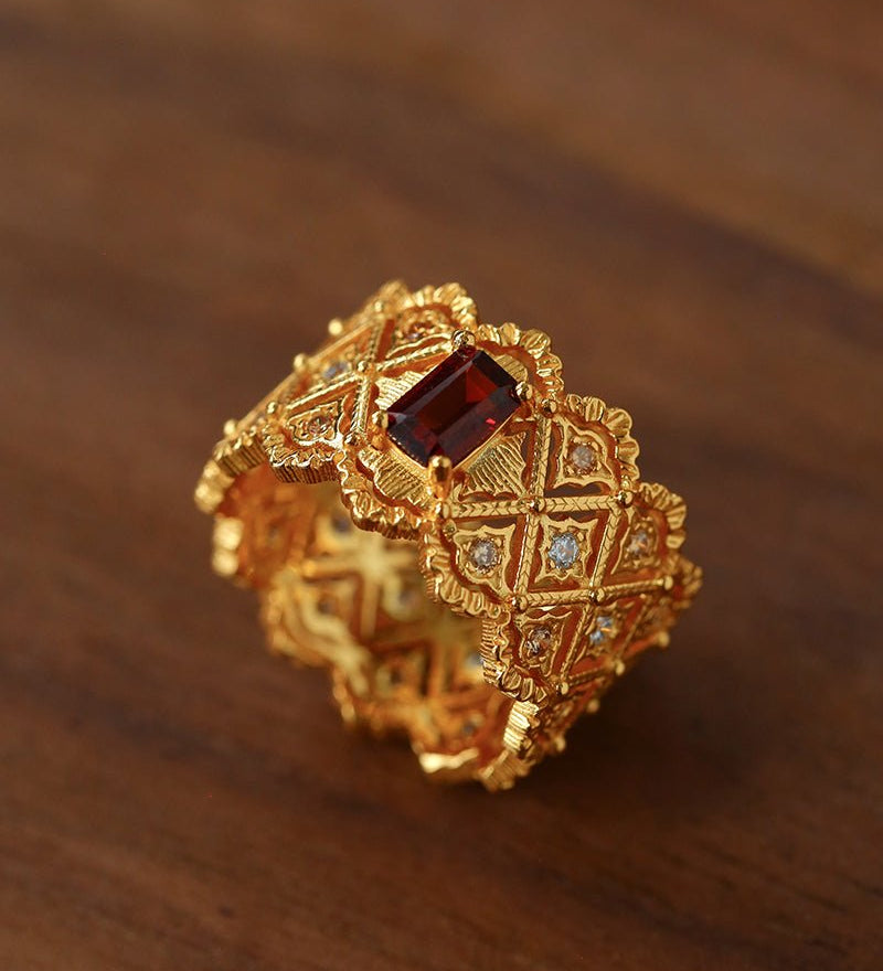 Lace Glow Wide Ring - Silver with Brown - floysun