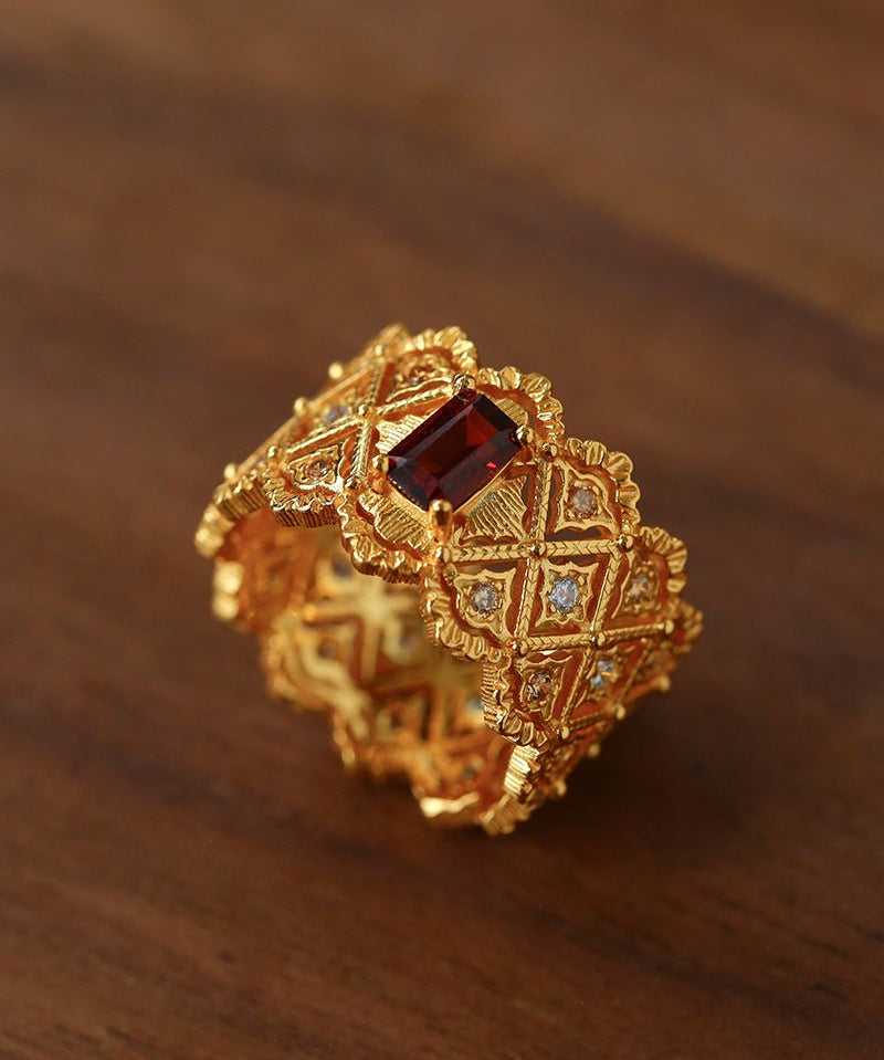 Lace Glow Wide Ring - Silver with Brown - floysun