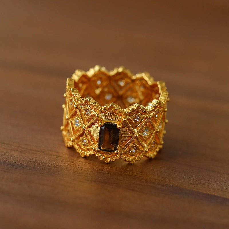 Lace Glow Wide Ring - Silver with Brown - floysun