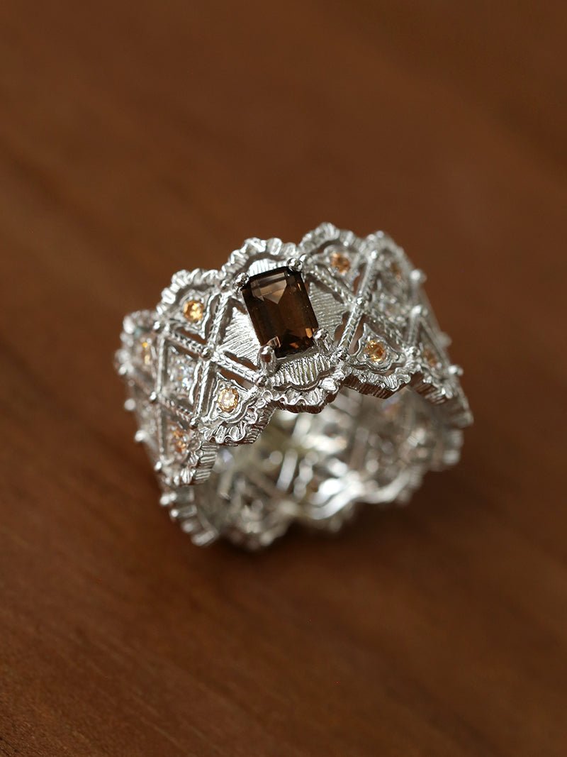 Lace Glow Wide Ring - Silver with Brown - floysun