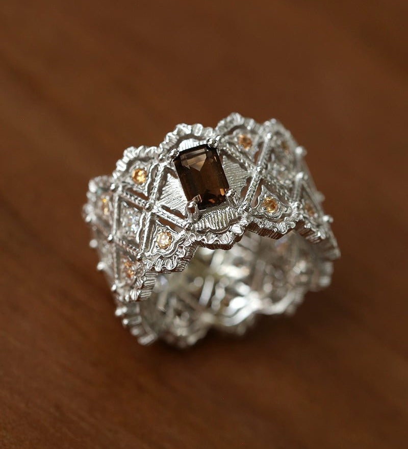 Lace Glow Wide Ring - Silver with Brown - floysun