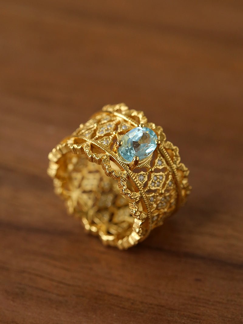 Lace Glow Wide Ring - Silver with Brown - floysun