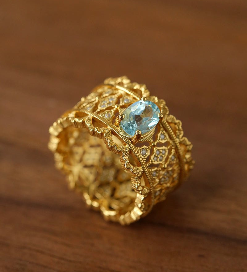 Lace Glow Wide Ring - Silver with Brown - floysun