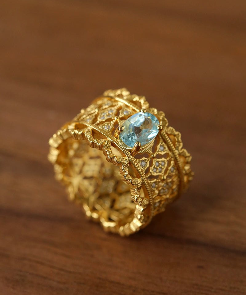 Lace Glow Wide Ring - Silver with Brown - floysun
