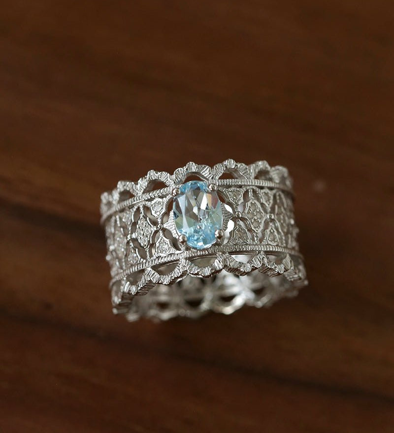 Lace Glow Wide Ring - Silver with Brown - floysun