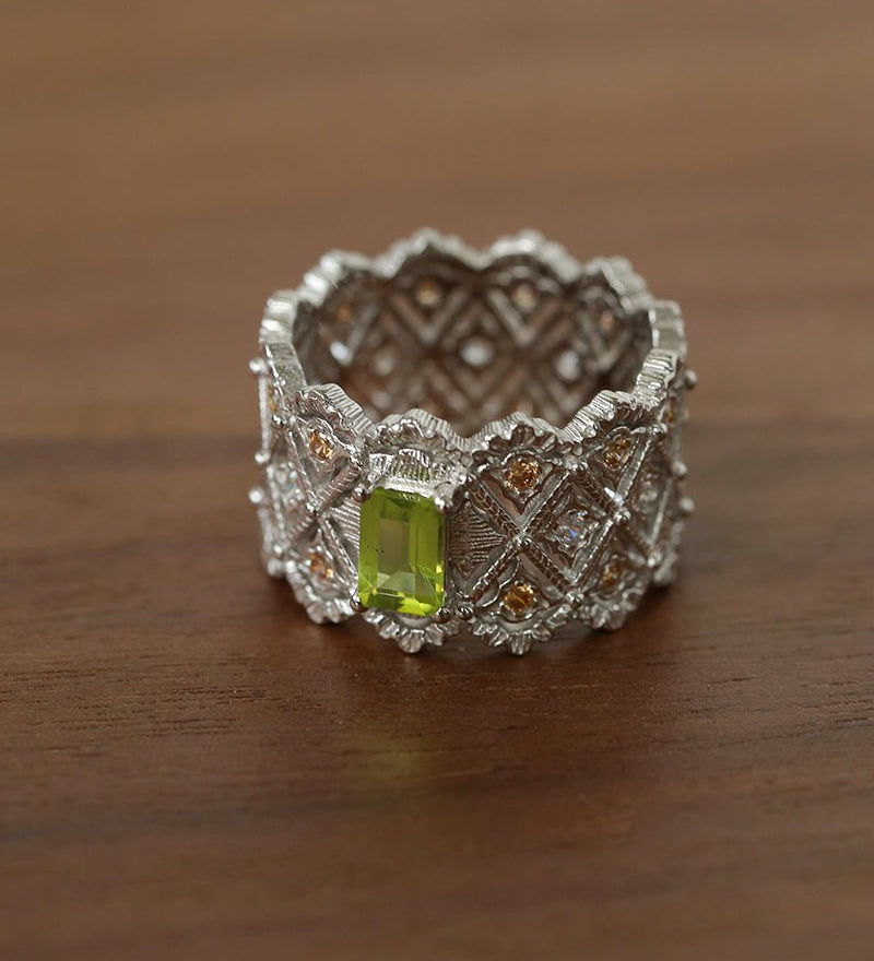 Lace Glow Wide Ring - Silver with Brown - floysun