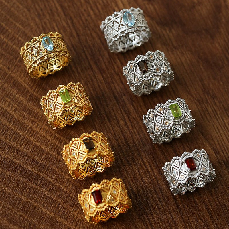 Lace Glow Wide Ring - Silver with Brown - floysun