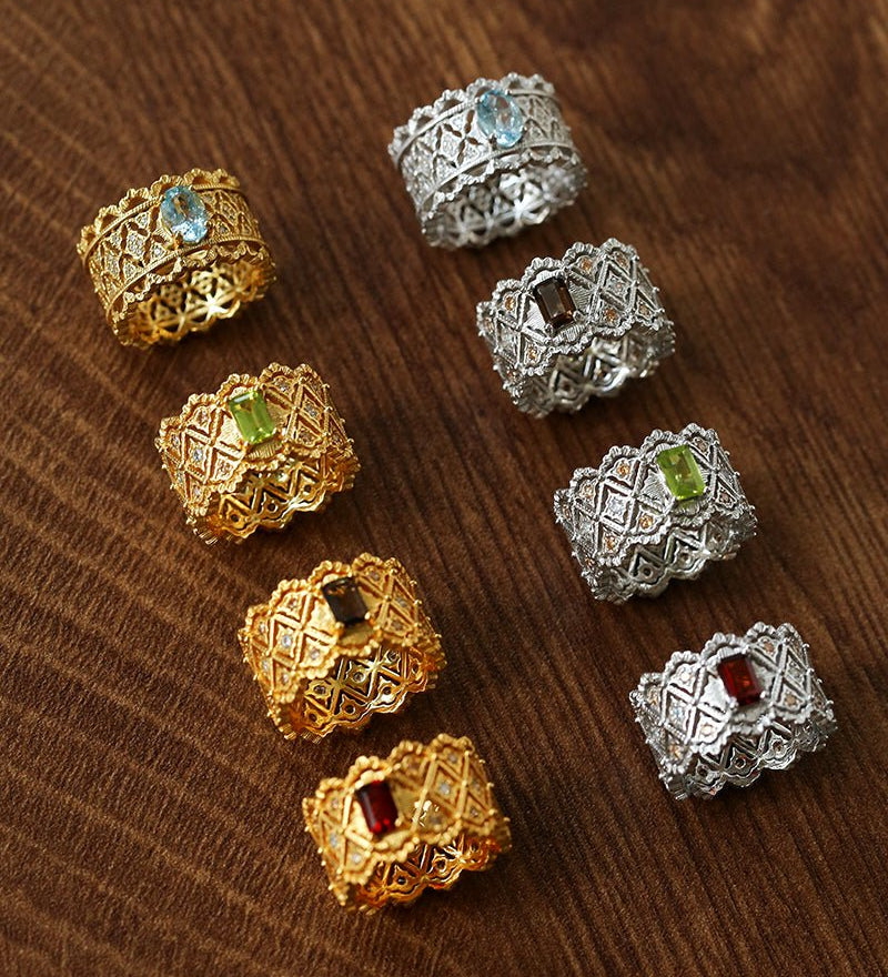 Lace Glow Wide Ring - Silver with Brown - floysun