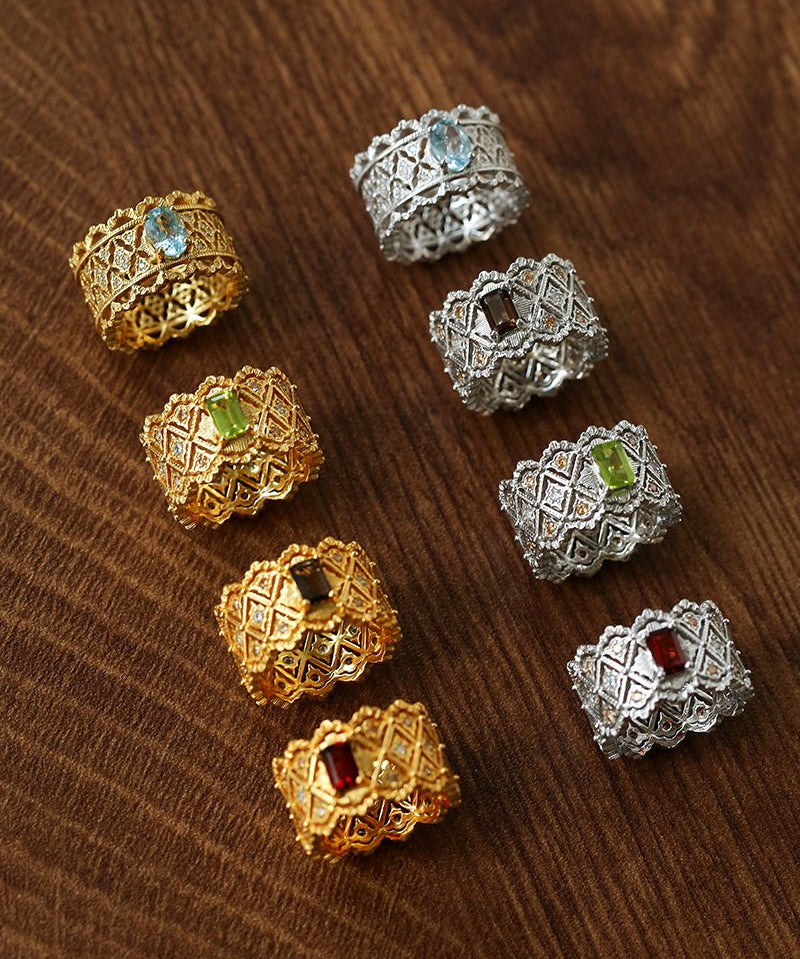 Lace Glow Wide Ring - Silver with Brown - floysun
