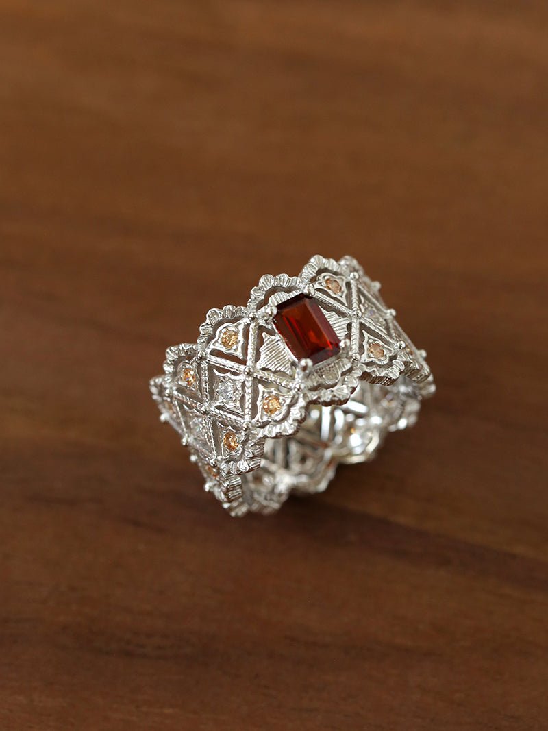 Lace Glow Wide Ring - Silver with Brown - floysun