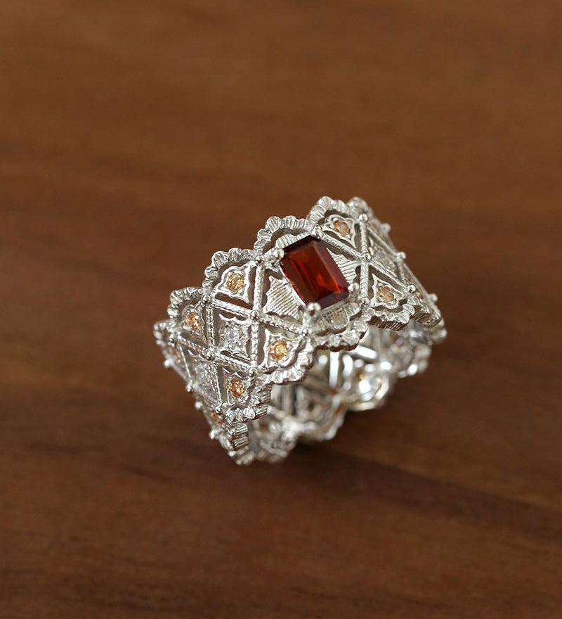 Lace Glow Wide Ring - Silver with Brown - floysun