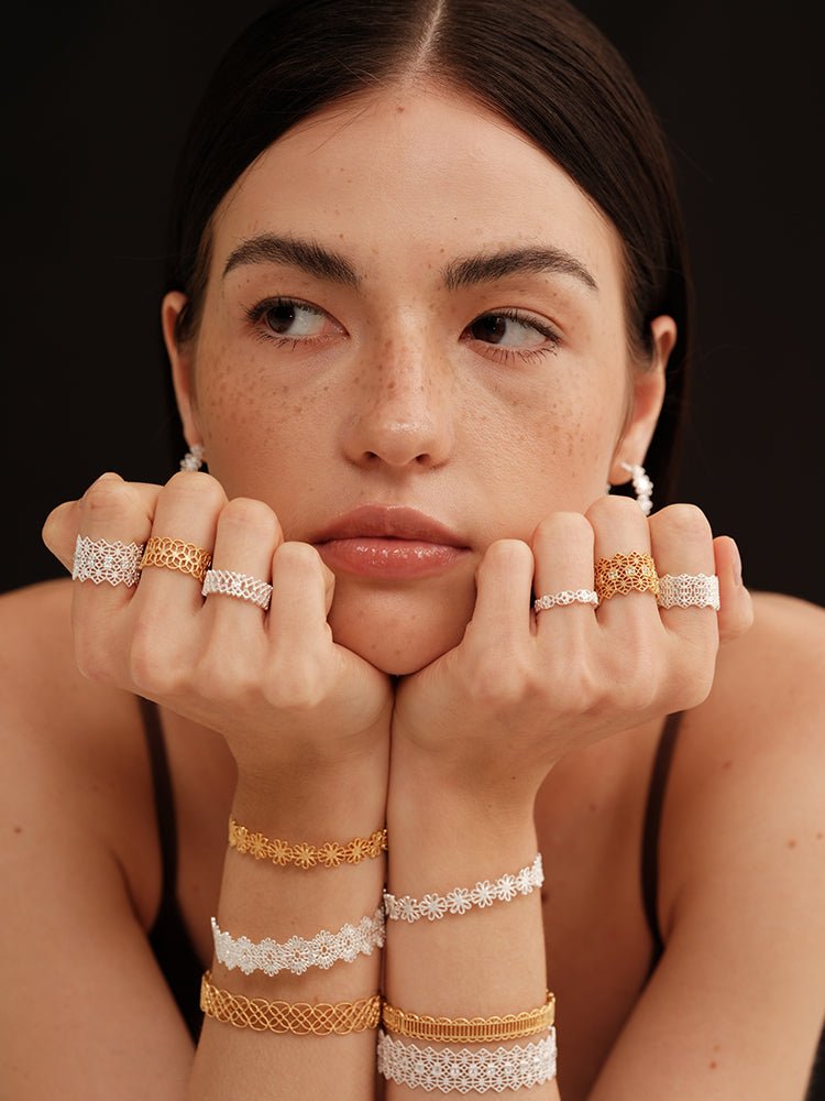 Lace Pattern Diamond Open Ring - floysun