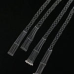 Lace Veil Metallic Long Necklace – Silver With Pearls - floysun