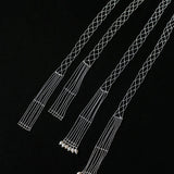 Lace Veil Metallic Long Necklace – Silver With Pearls - floysun