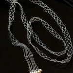 Lace Veil Metallic Long Necklace – Silver With Pearls - floysun