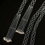 Lace Veil Metallic Long Necklace – Silver With Pearls - floysun