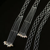 Lace Veil Metallic Long Necklace – Silver With Pearls - floysun