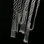 Lace Veil Metallic Long Necklace – Silver With Pearls - floysun