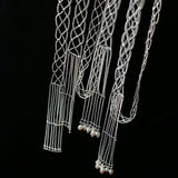 Lace Veil Metallic Long Necklace – Silver With Pearls - floysun