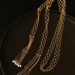 Lace Veil Metallic Long Necklace – Silver With Pearls - floysun