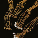 Lace Veil Metallic Long Necklace – Silver With Pearls - floysun