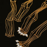 Lace Veil Metallic Long Necklace – Silver With Pearls - floysun