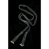 Lace Veil Metallic Long Necklace – Silver With Pearls - floysun