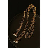 Lace Veil Metallic Long Necklace – Silver With Pearls - floysun