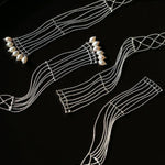 Lace Veil Metallic Long Necklace – Silver With Pearls - floysun