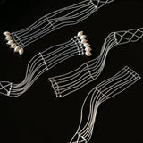 Lace Veil Metallic Long Necklace – Silver With Pearls - floysun